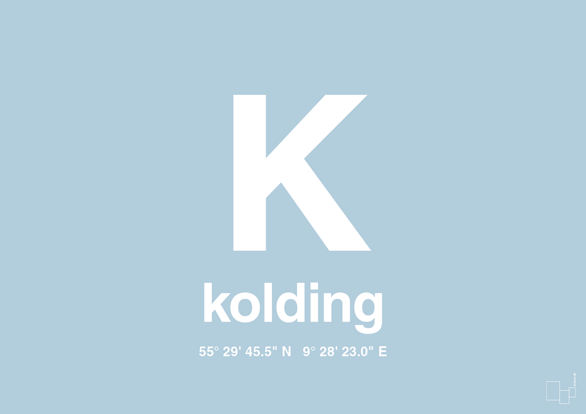 plakat: byplakat kolding med koordinater - heavenly blue-Byer-A1two3