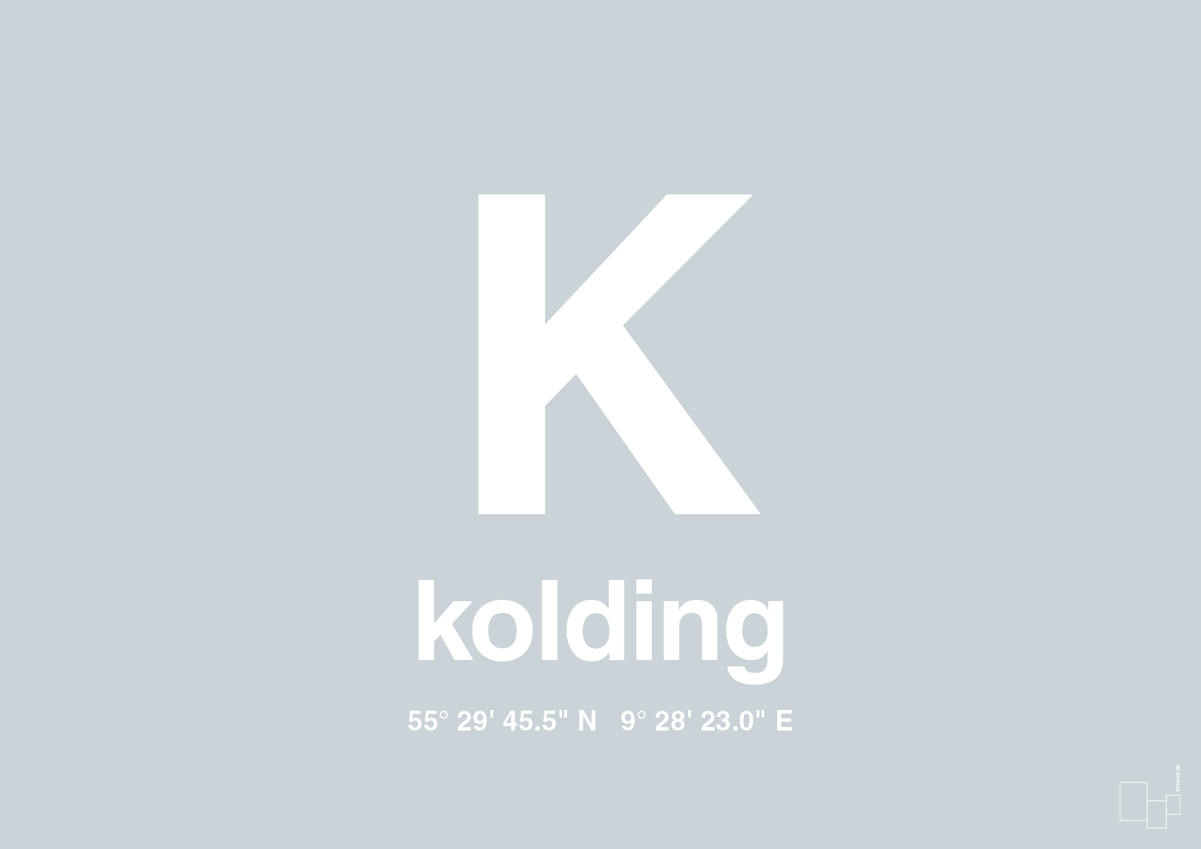 plakat: byplakat kolding med koordinater - light drizzle-Byer-A1two3