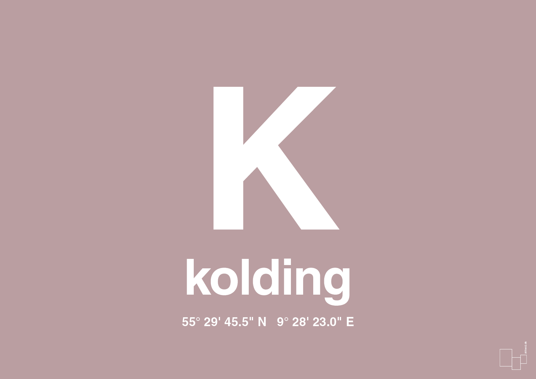 plakat: byplakat kolding med koordinater - light rose-Byer-A1two3