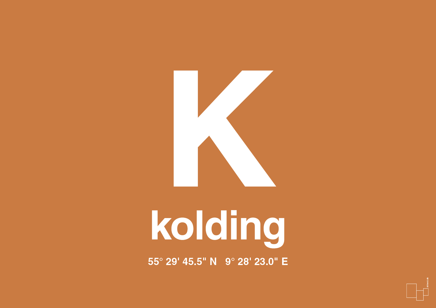 plakat: byplakat kolding med koordinater - rumba orange-Byer-A1two3