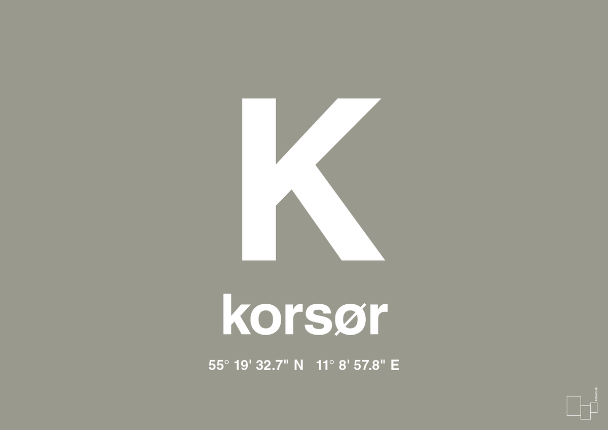 plakat: byplakat korsør med koordinater - battleship gray-Byer-A1two3