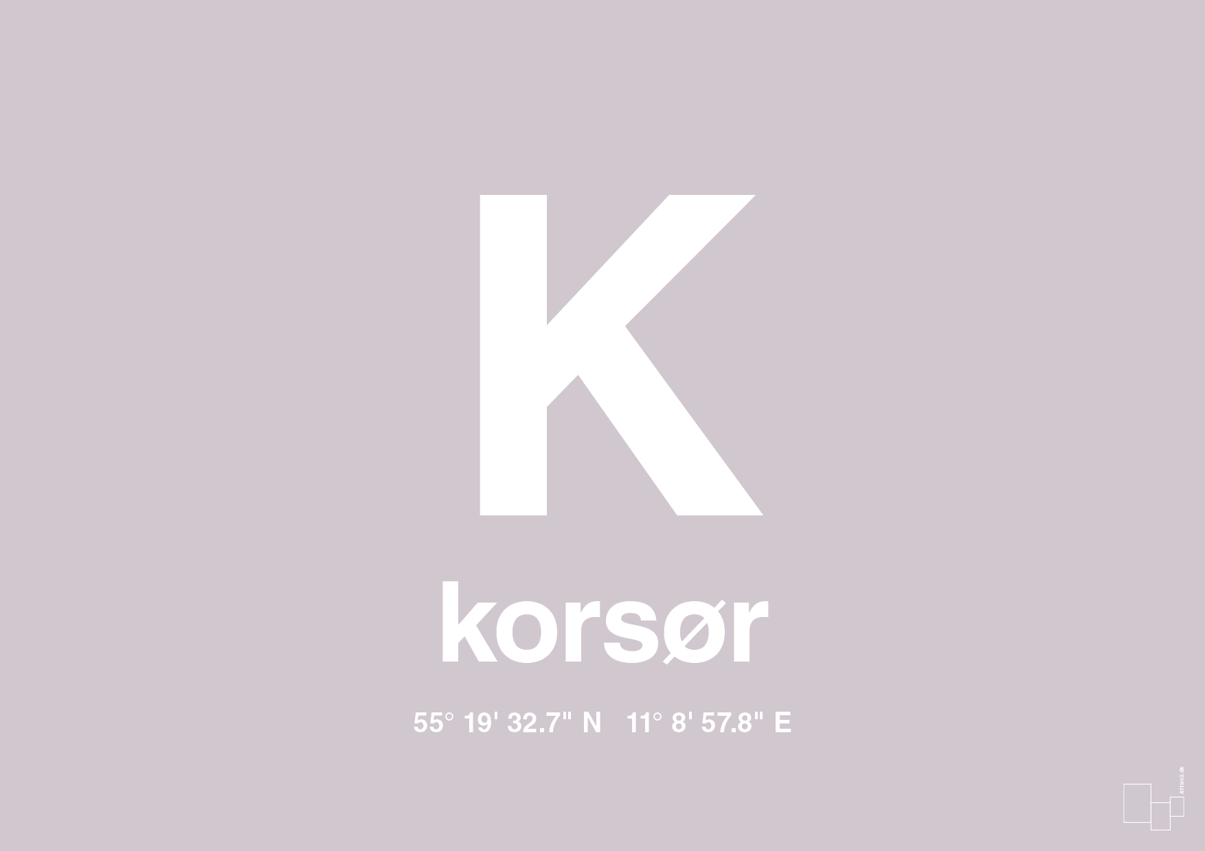 plakat: byplakat korsør med koordinater - dusty lilac-Byer-A1two3