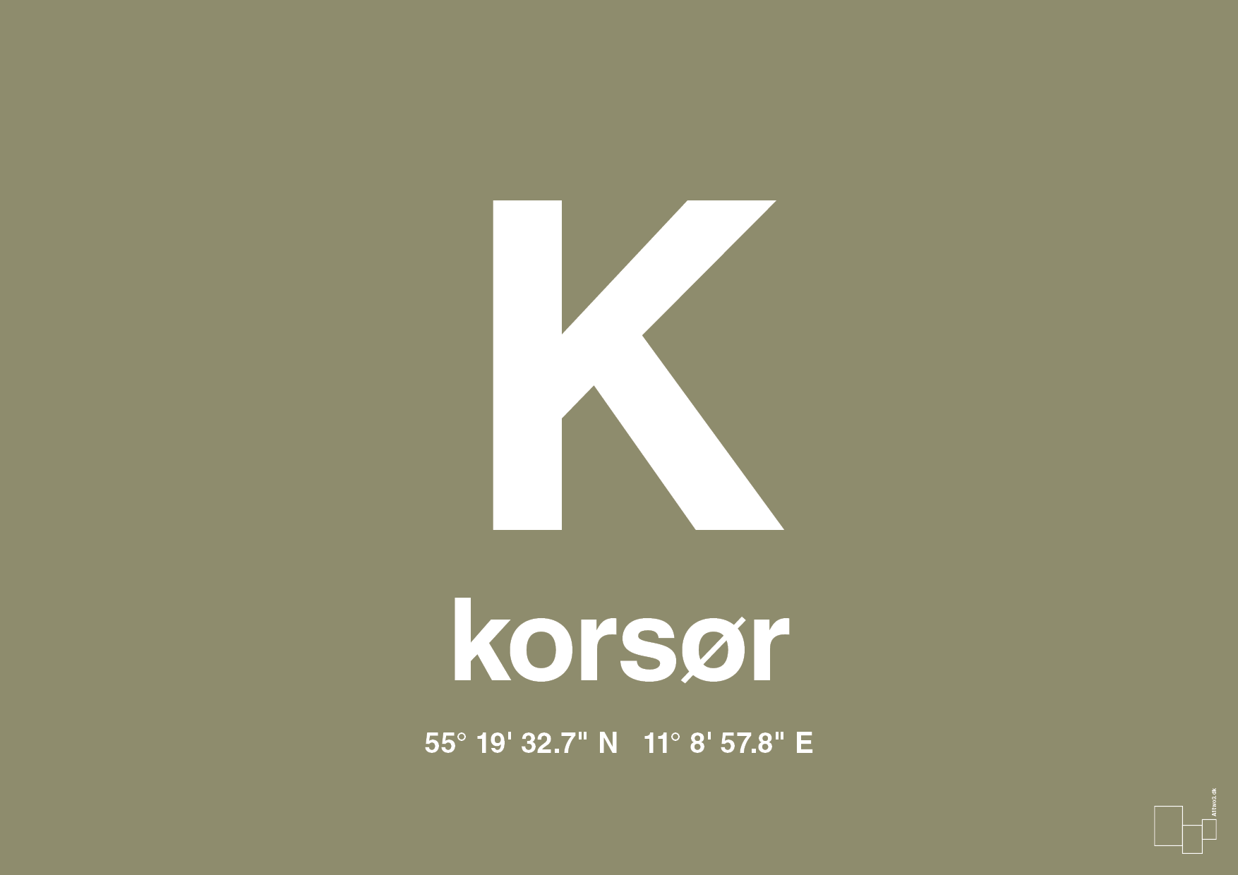 plakat: byplakat korsør med koordinater - misty forrest-Byer-A1two3