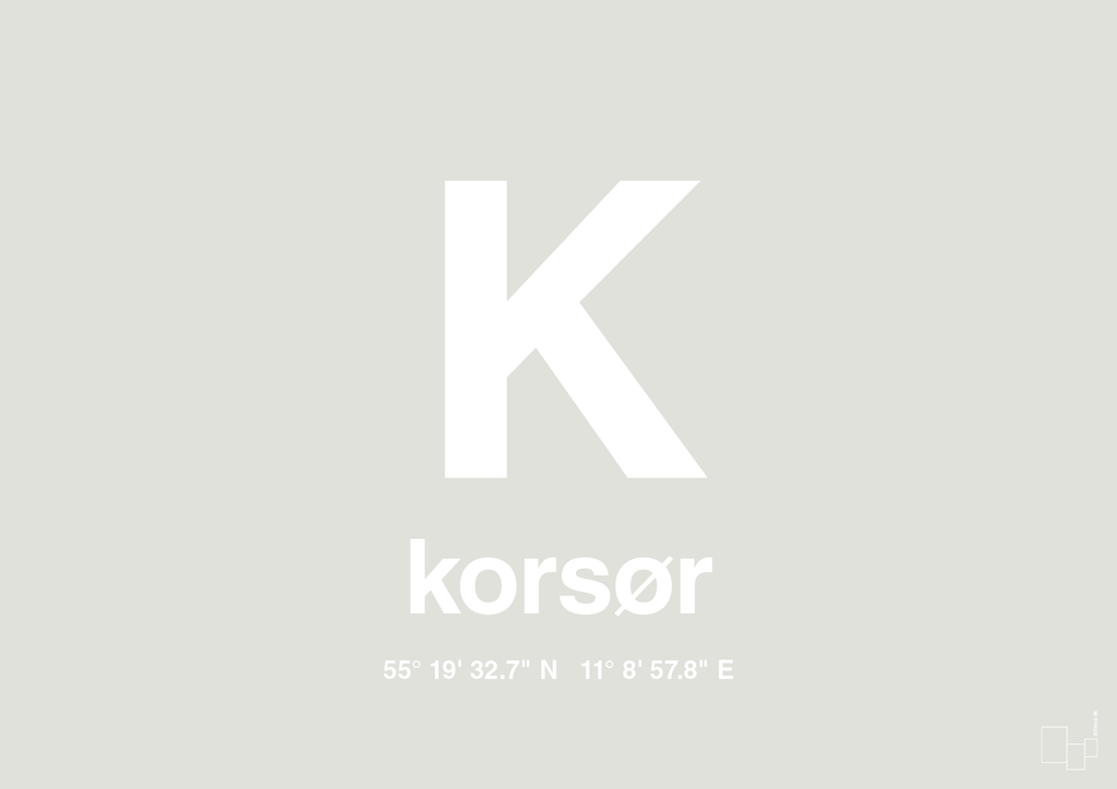plakat: byplakat korsør med koordinater - painters white-Byer-A1two3