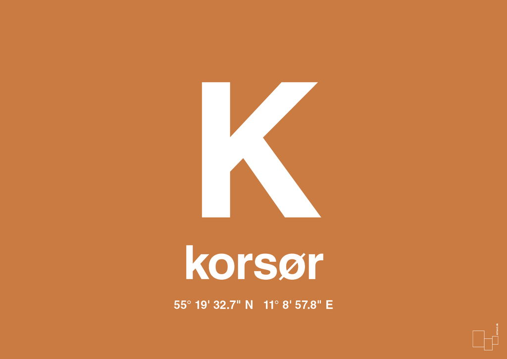 plakat: byplakat korsør med koordinater - rumba orange-Byer-A1two3