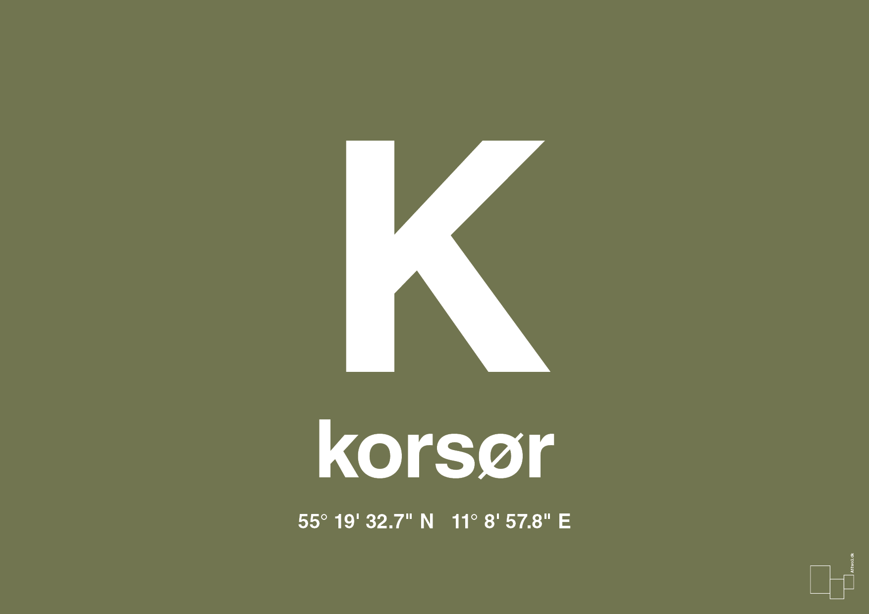 plakat: byplakat korsør med koordinater - secret meadow-Byer-A1two3