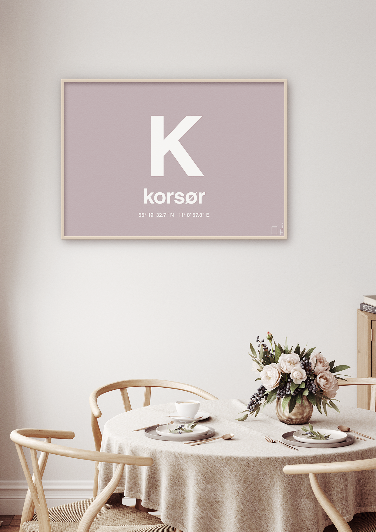 plakat: byplakat korsør med koordinater - graphic charcoal-Byer-A1two3