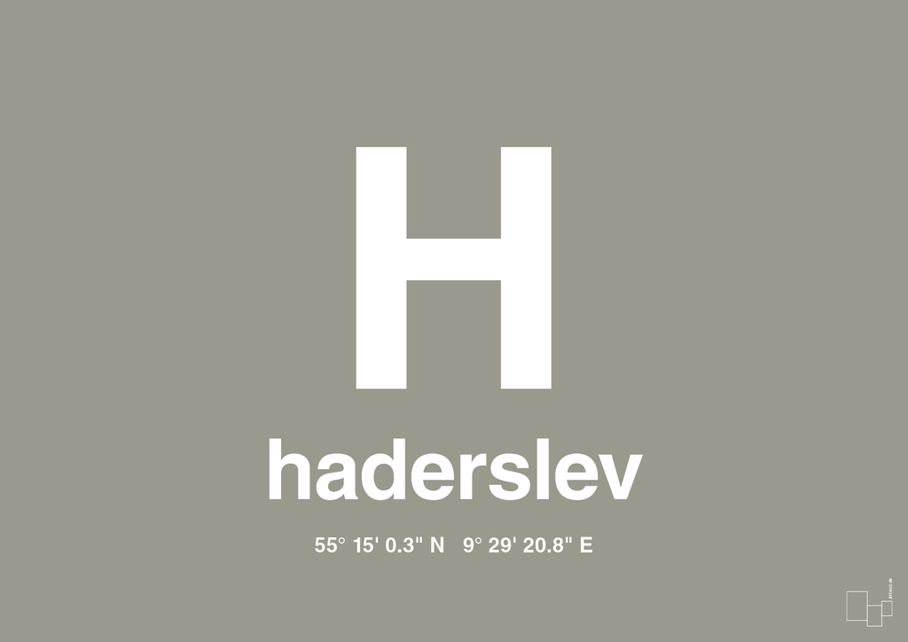 plakat: byplakat haderslev med koordinater - battleship gray-Byer-A1two3