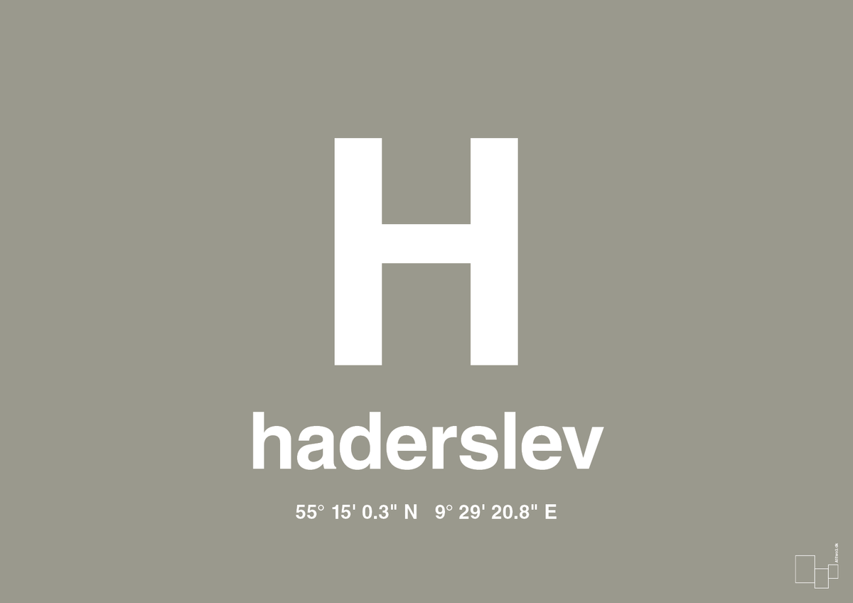 plakat: byplakat haderslev med koordinater - battleship gray-Byer-A1two3