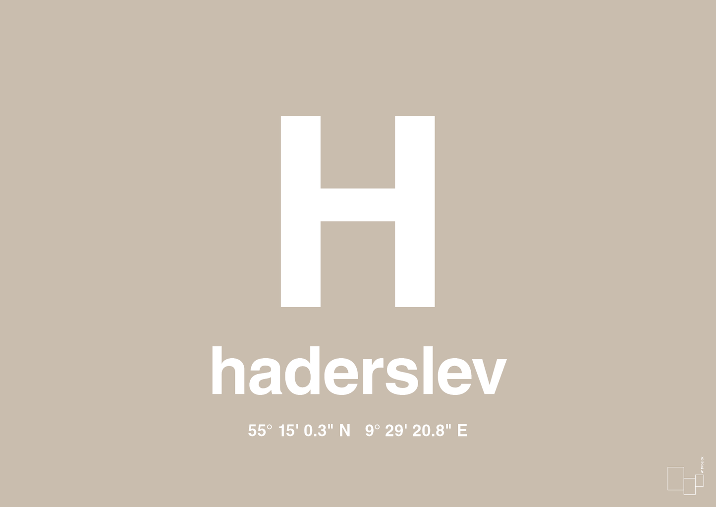 plakat: byplakat haderslev med koordinater - creamy mushroom-Byer-A1two3