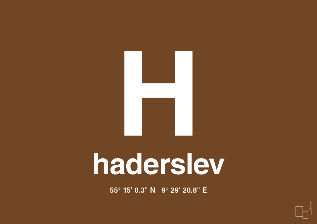 plakat: byplakat haderslev med koordinater - dark brown-Byer-A1two3