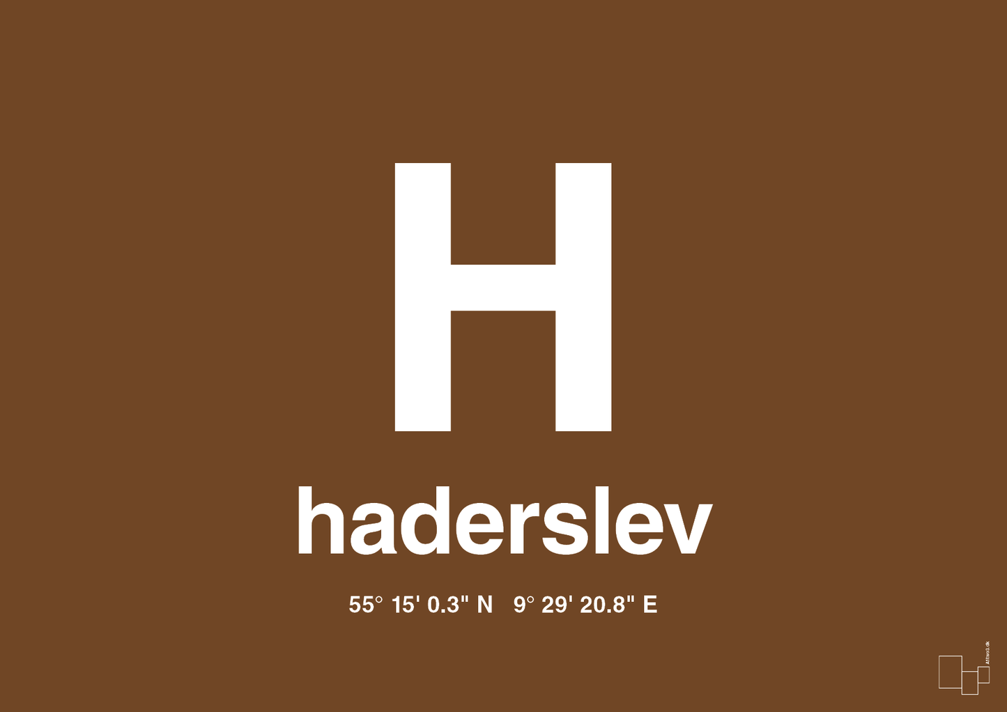 plakat: byplakat haderslev med koordinater - dark brown-Byer-A1two3