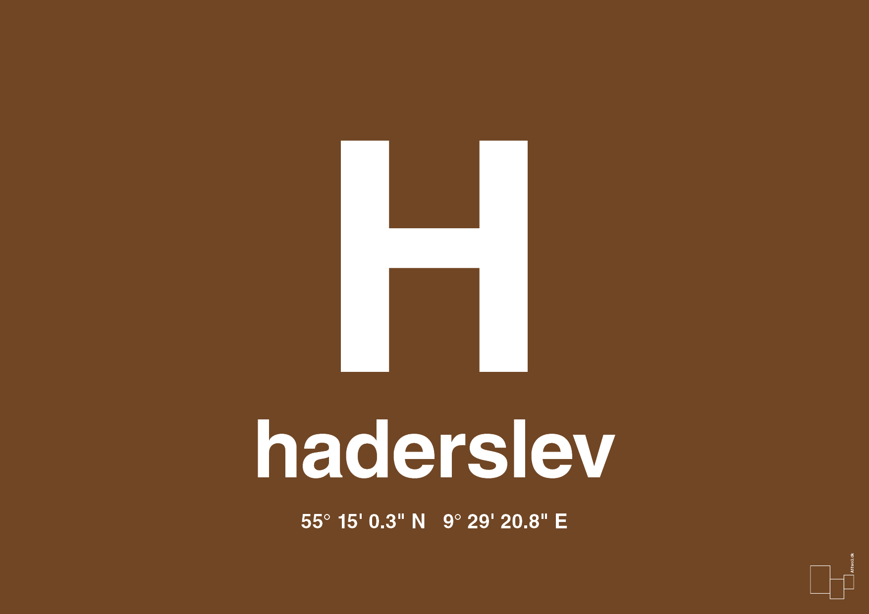 plakat: byplakat haderslev med koordinater - dark brown-Byer-A1two3
