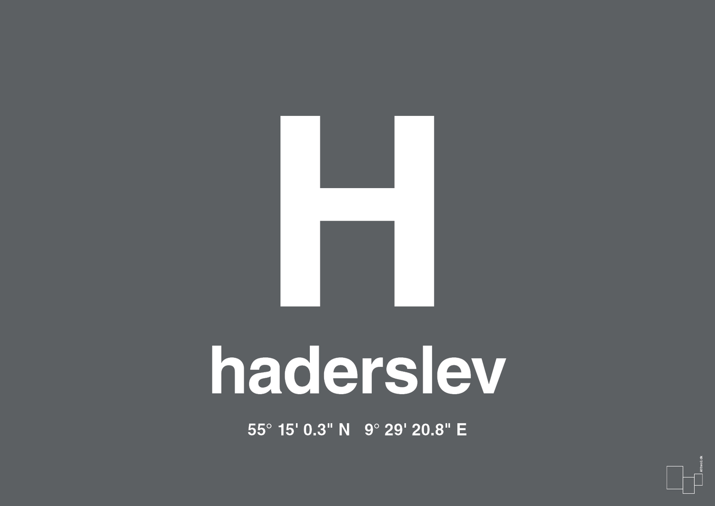 plakat: byplakat haderslev med koordinater - graphic charcoal-Byer-A1two3