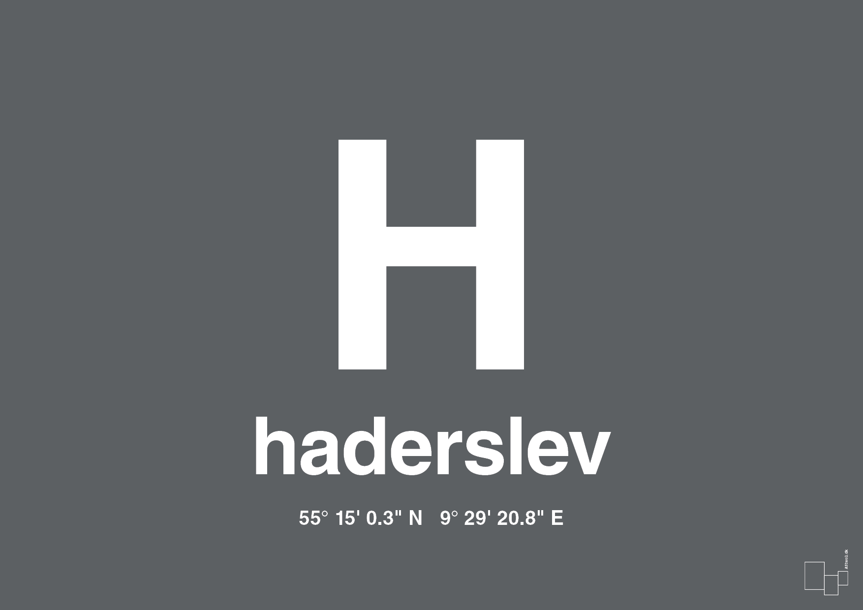 plakat: byplakat haderslev med koordinater - graphic charcoal-Byer-A1two3