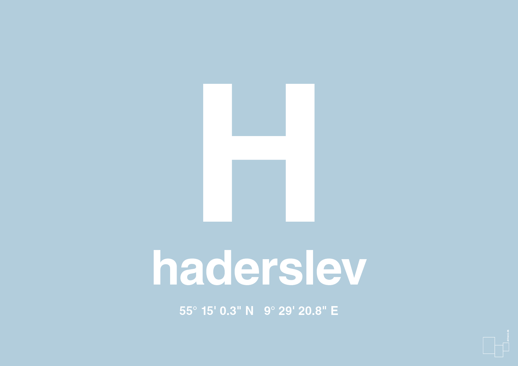 plakat: byplakat haderslev med koordinater - heavenly blue-Byer-A1two3