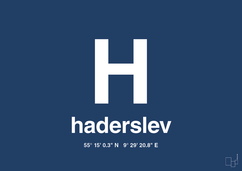 plakat: byplakat haderslev med koordinater - lapis blue-Byer-A1two3