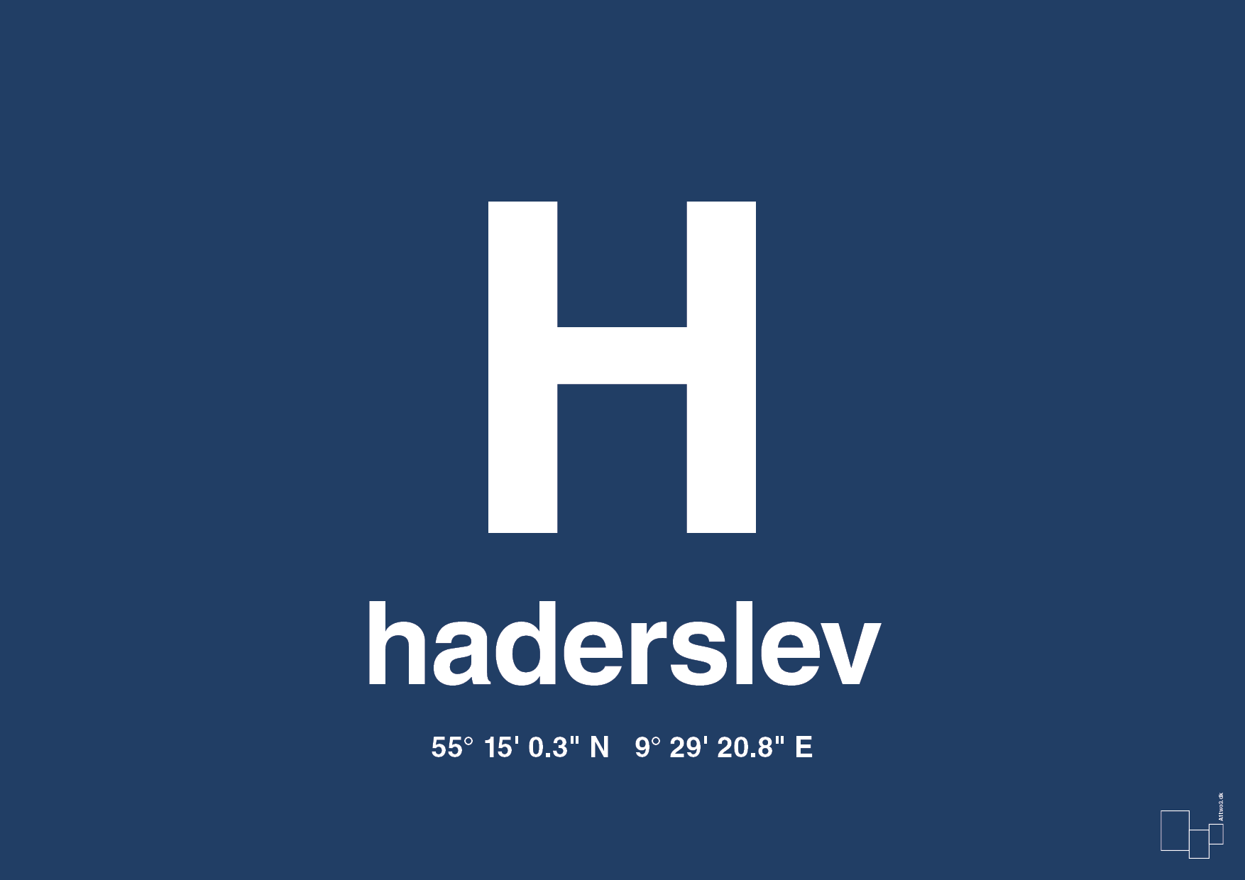 plakat: byplakat haderslev med koordinater - lapis blue-Byer-A1two3