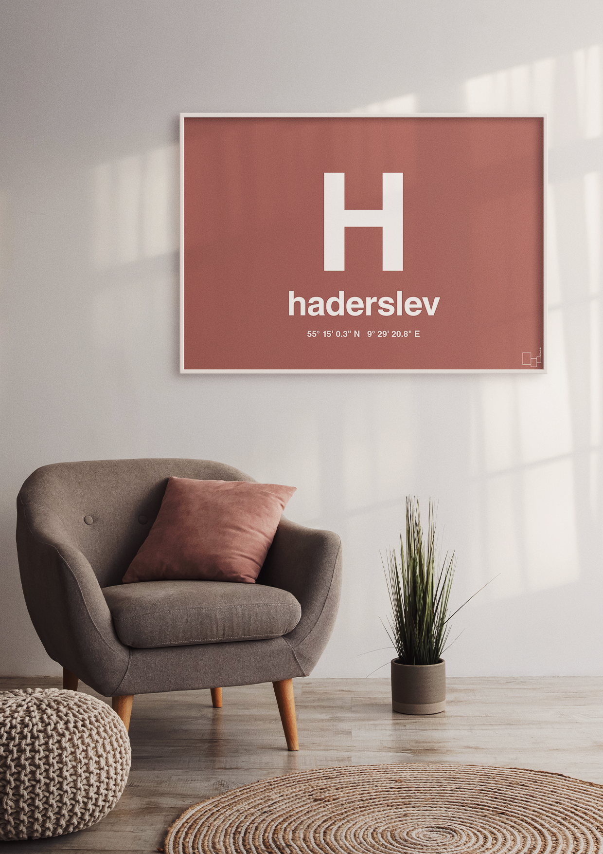 plakat: byplakat haderslev med koordinater - graphic charcoal-Byer-A1two3