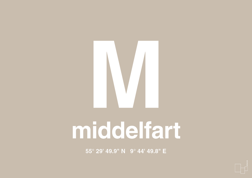 plakat: byplakat middelfart med koordinater - creamy mushroom-Byer-A1two3