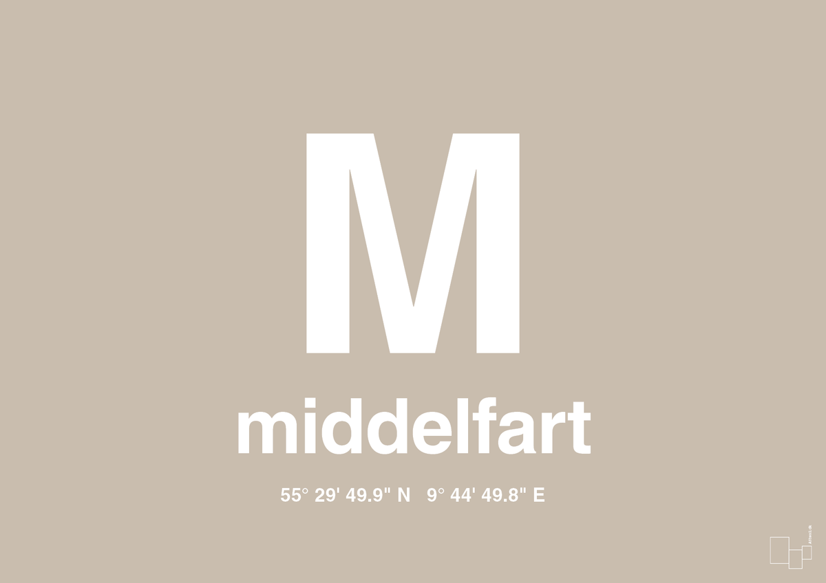 plakat: byplakat middelfart med koordinater - creamy mushroom-Byer-A1two3