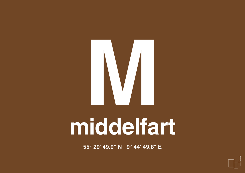 plakat: byplakat middelfart med koordinater - dark brown-Byer-A1two3