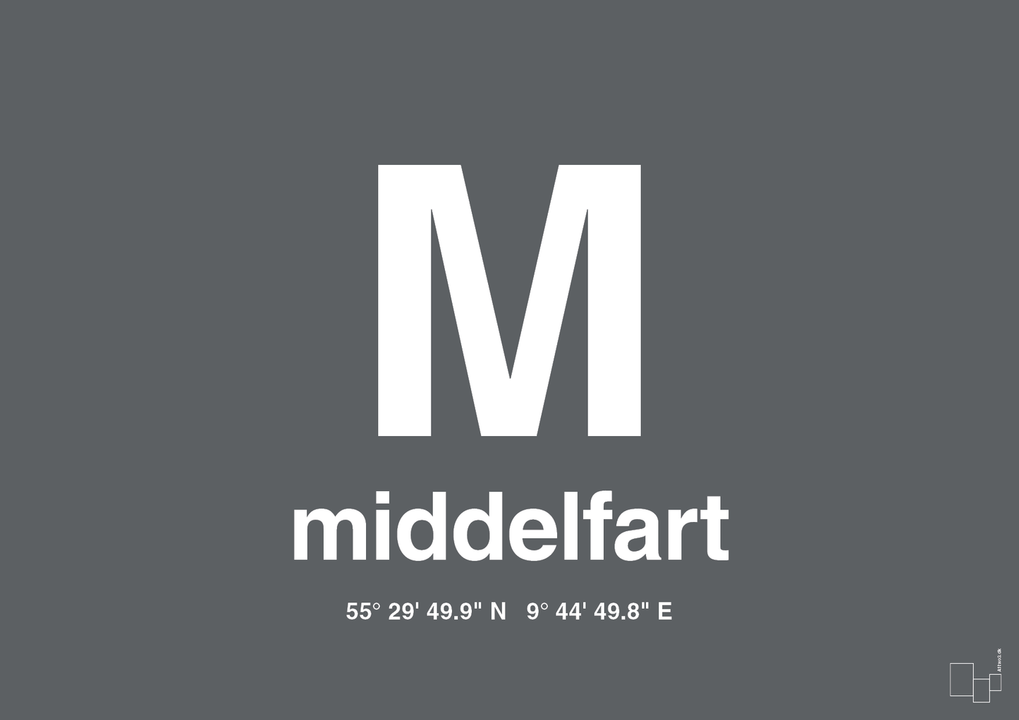 plakat: byplakat middelfart med koordinater - graphic charcoal-Byer-A1two3