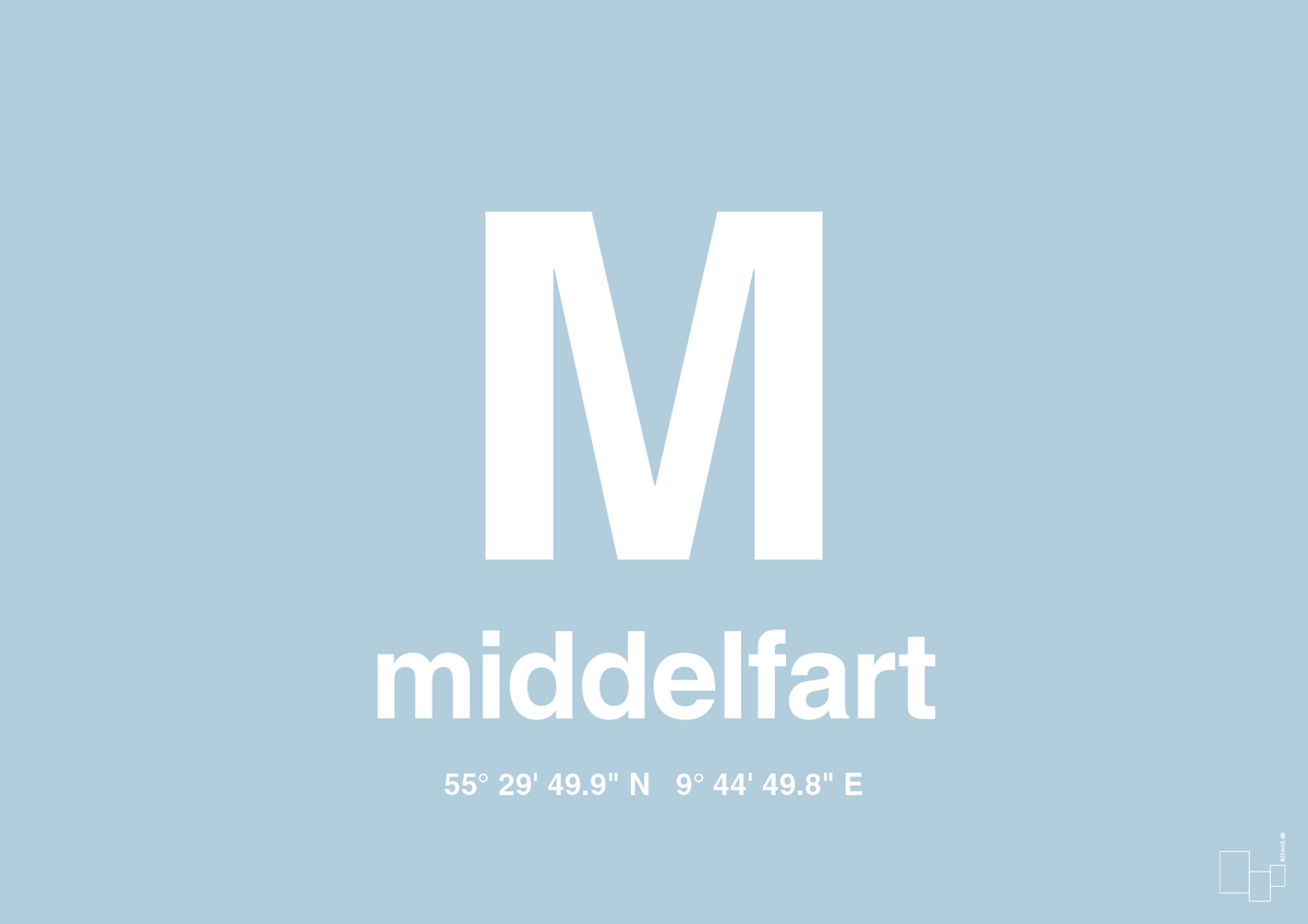 plakat: byplakat middelfart med koordinater - heavenly blue-Byer-A1two3