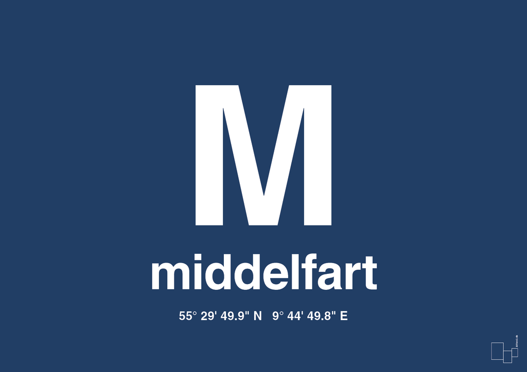 plakat: byplakat middelfart med koordinater - lapis blue-Byer-A1two3