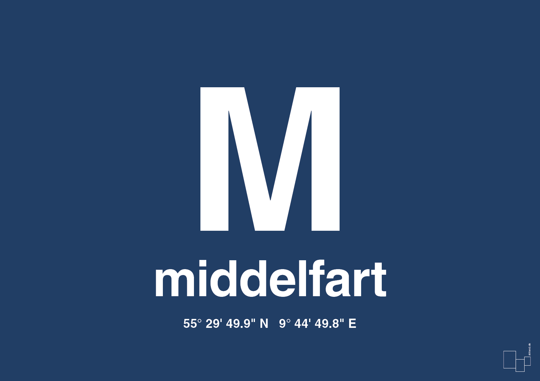 plakat: byplakat middelfart med koordinater - lapis blue-Byer-A1two3