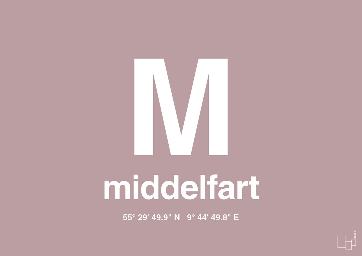 plakat: byplakat middelfart med koordinater - light rose-Byer-A1two3