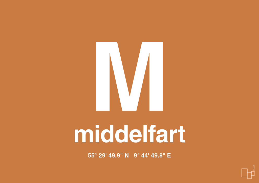 plakat: byplakat middelfart med koordinater - rumba orange-Byer-A1two3