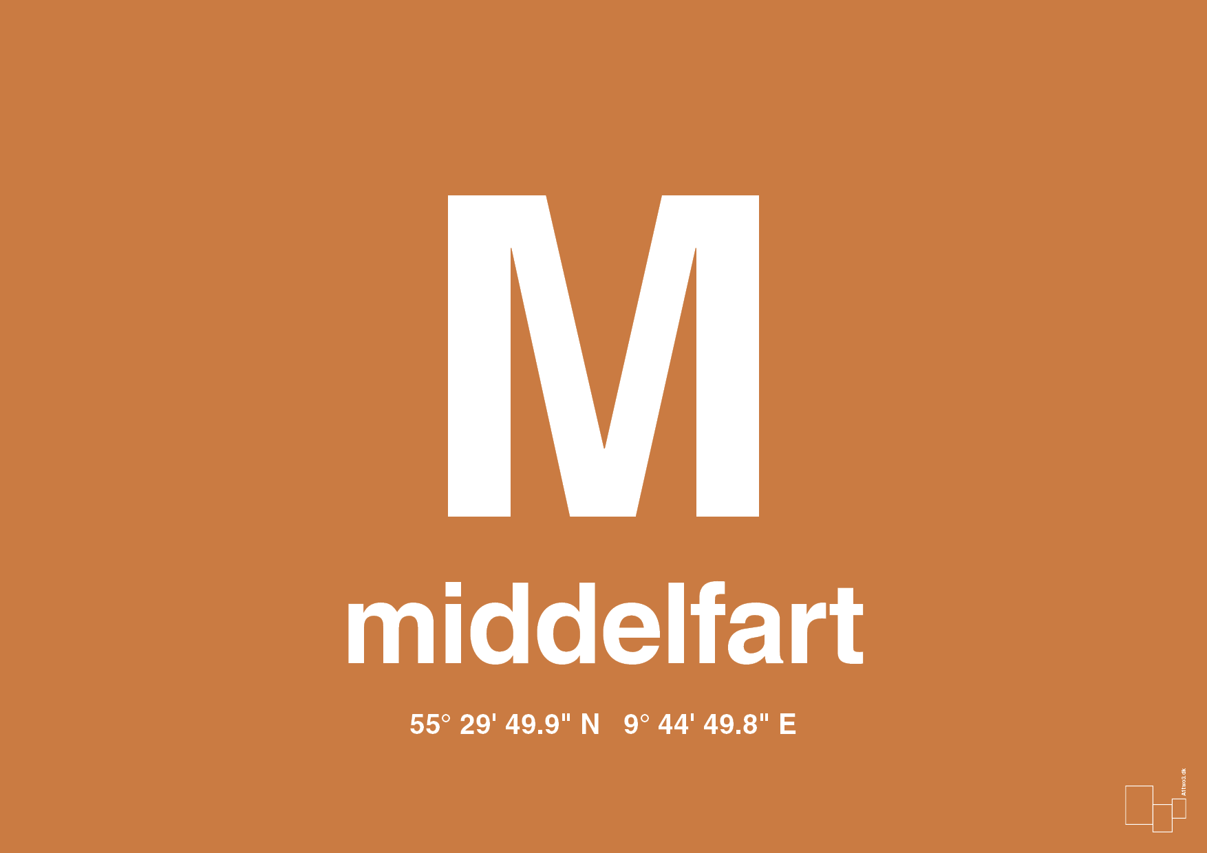 plakat: byplakat middelfart med koordinater - rumba orange-Byer-A1two3