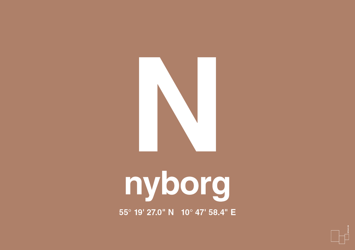 plakat: byplakat nyborg med koordinater - cider spice-Byer-A1two3