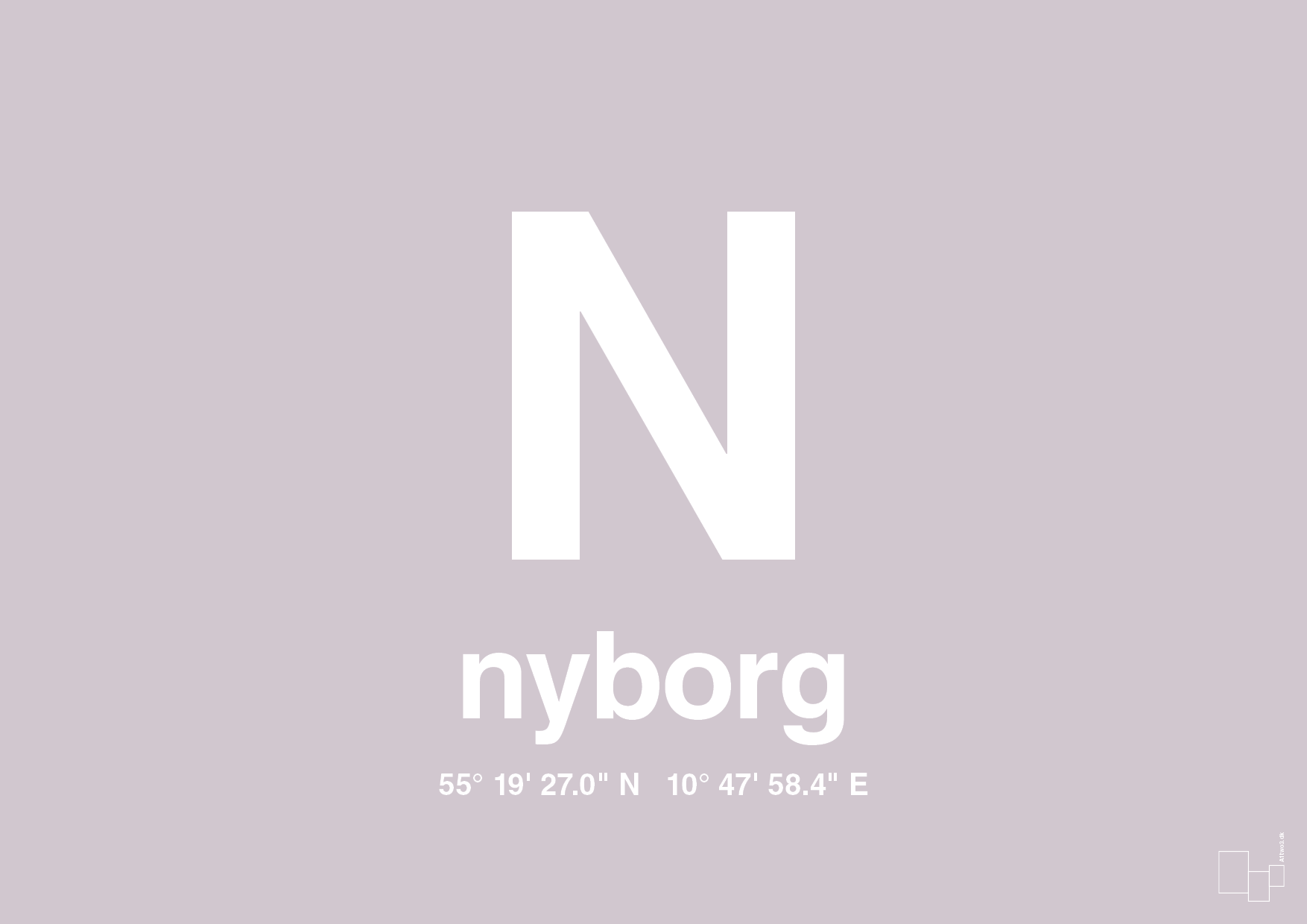 plakat: byplakat nyborg med koordinater - dusty lilac-Byer-A1two3