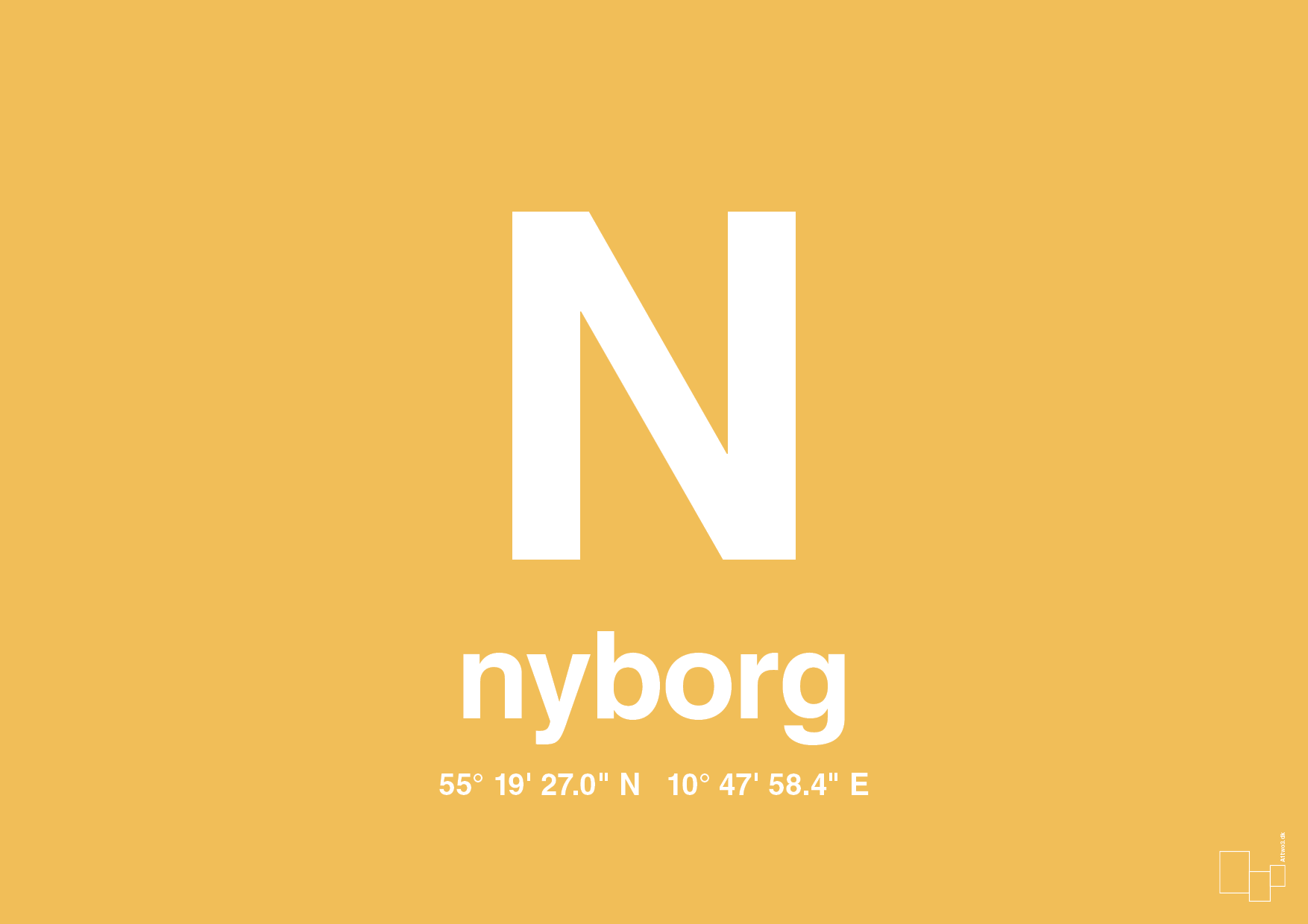 plakat: byplakat nyborg med koordinater - honeycomb-Byer-A1two3