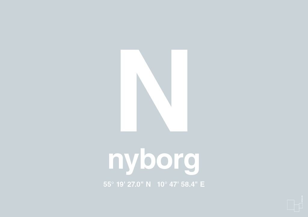 plakat: byplakat nyborg med koordinater - light drizzle-Byer-A1two3