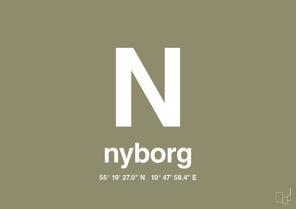 plakat: byplakat nyborg med koordinater - misty forrest-Byer-A1two3