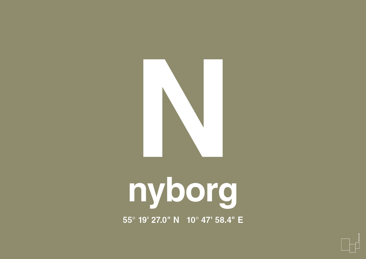 plakat: byplakat nyborg med koordinater - misty forrest-Byer-A1two3