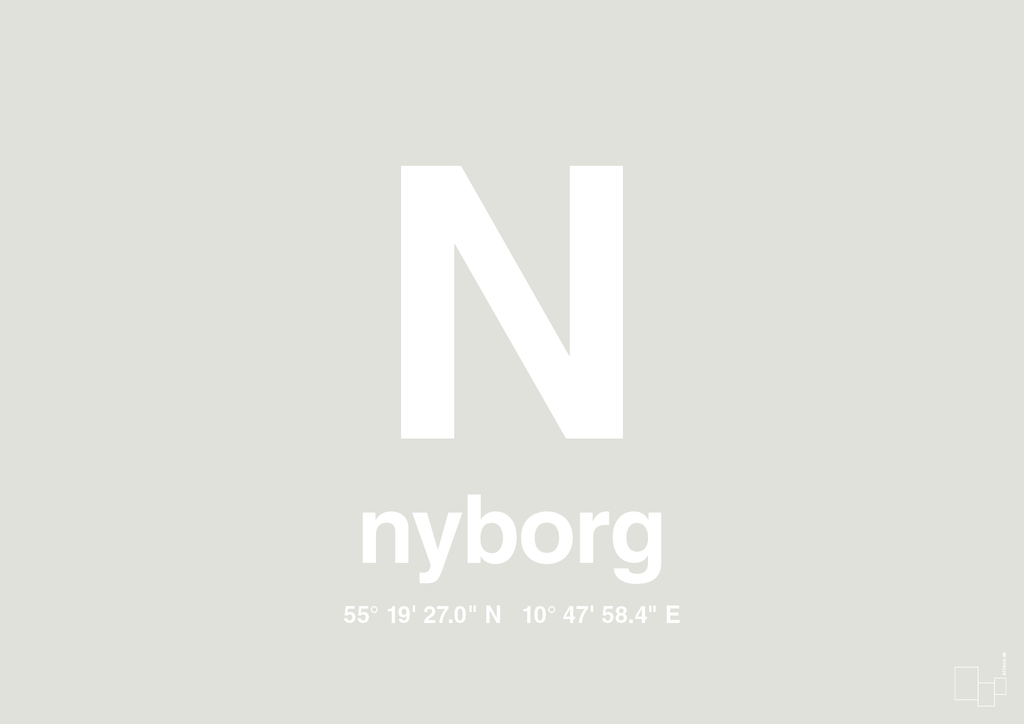 plakat: byplakat nyborg med koordinater - painters white-Byer-A1two3