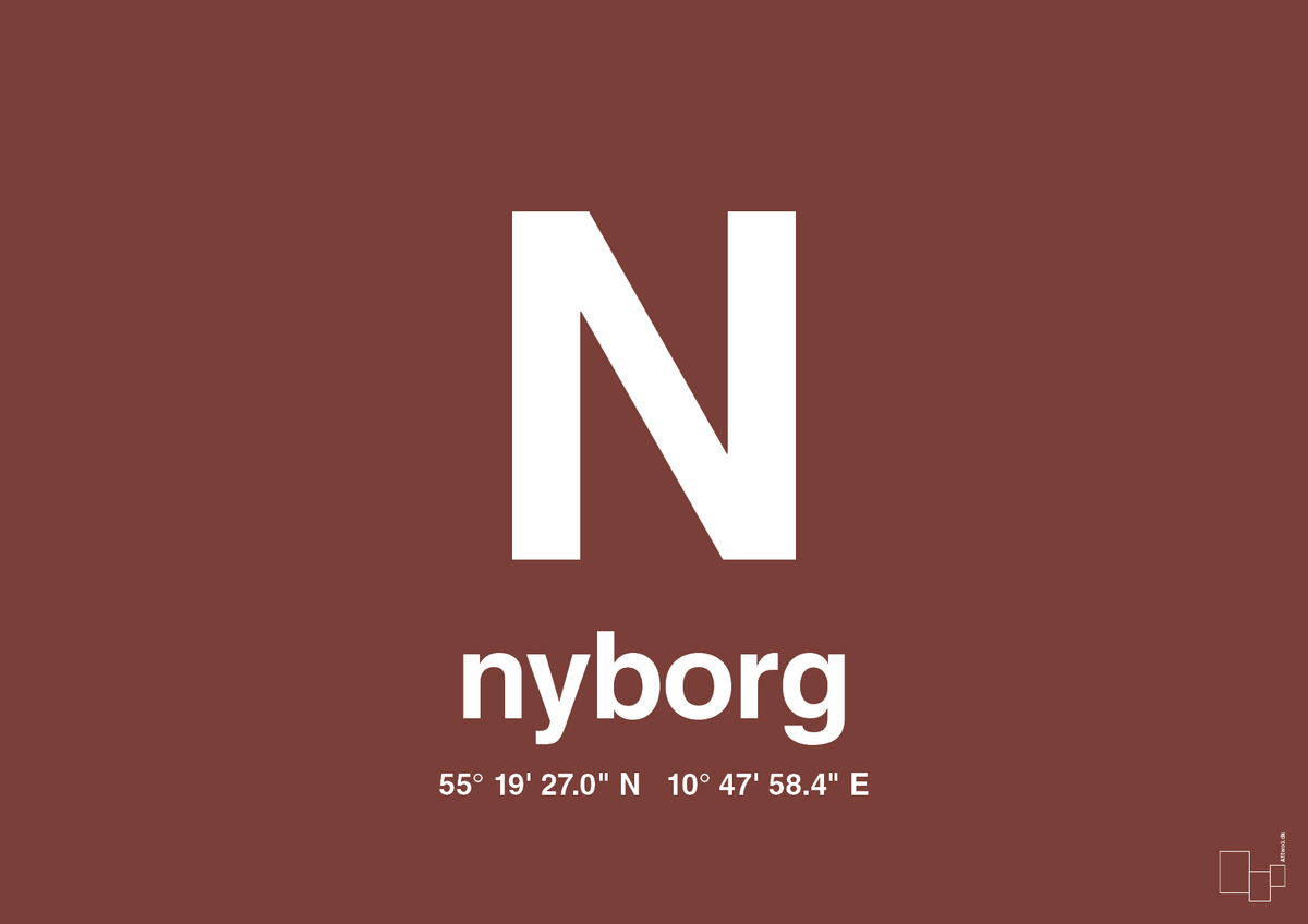 plakat: byplakat nyborg med koordinater - red pepper-Byer-A1two3