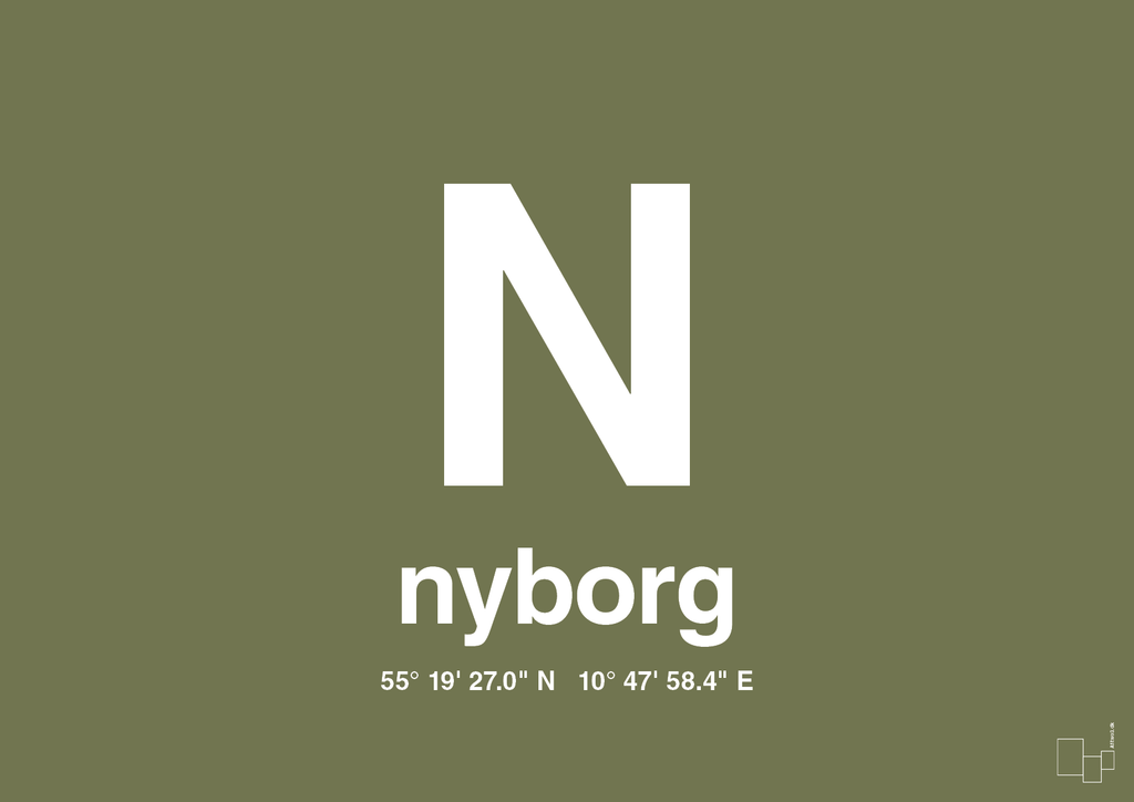plakat: byplakat nyborg med koordinater - secret meadow-Byer-A1two3