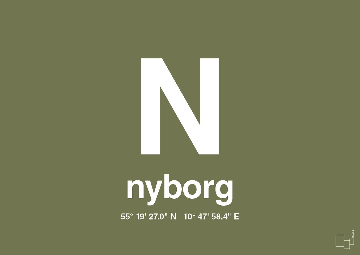 plakat: byplakat nyborg med koordinater - secret meadow-Byer-A1two3