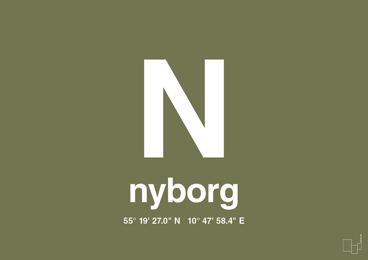 plakat: byplakat nyborg med koordinater - secret meadow-Byer-A1two3
