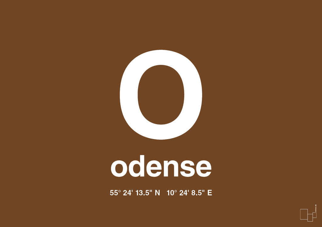 plakat: byplakat odense med koordinater - dark brown-Byer-A1two3