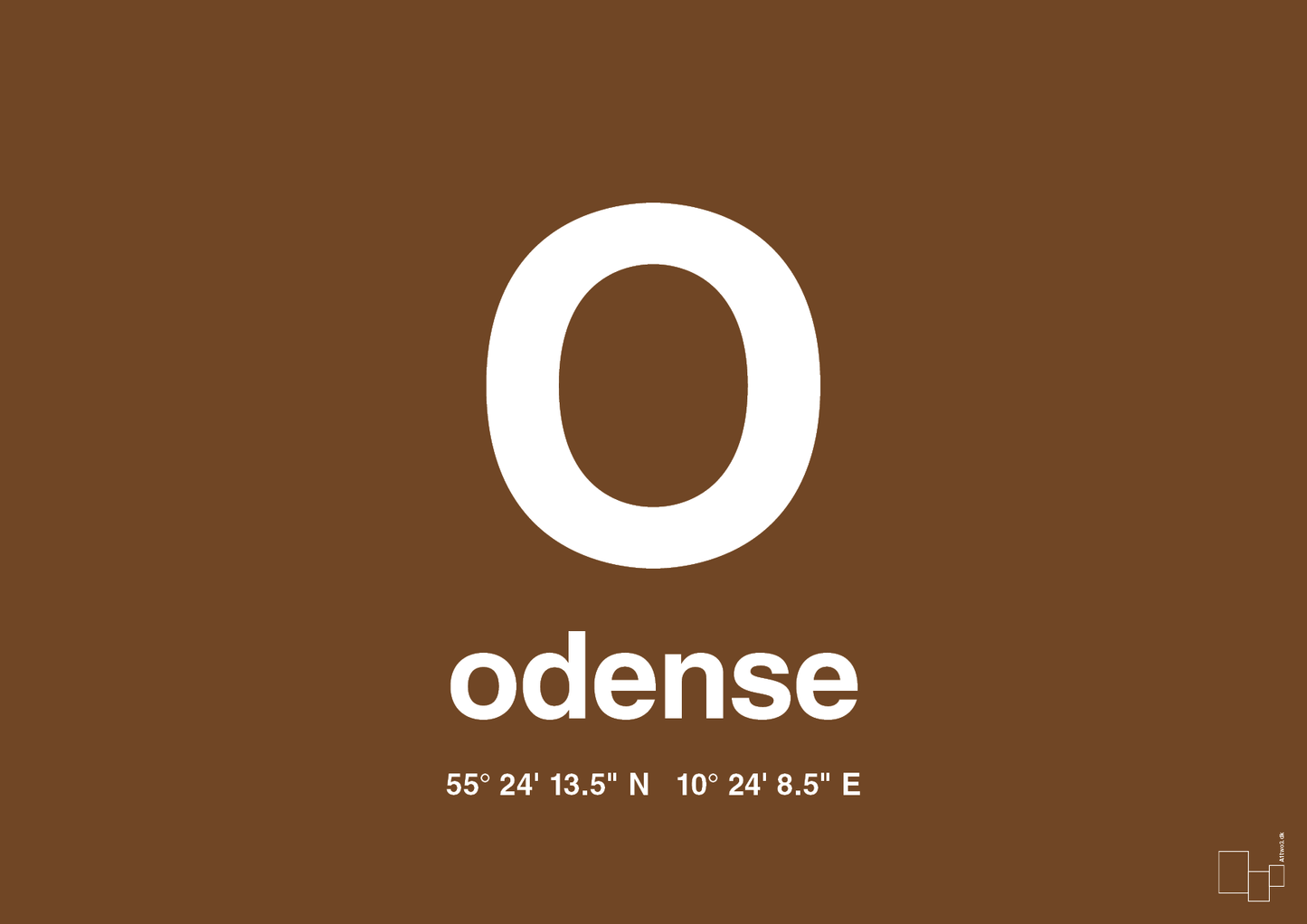 plakat: byplakat odense med koordinater - dark brown-Byer-A1two3