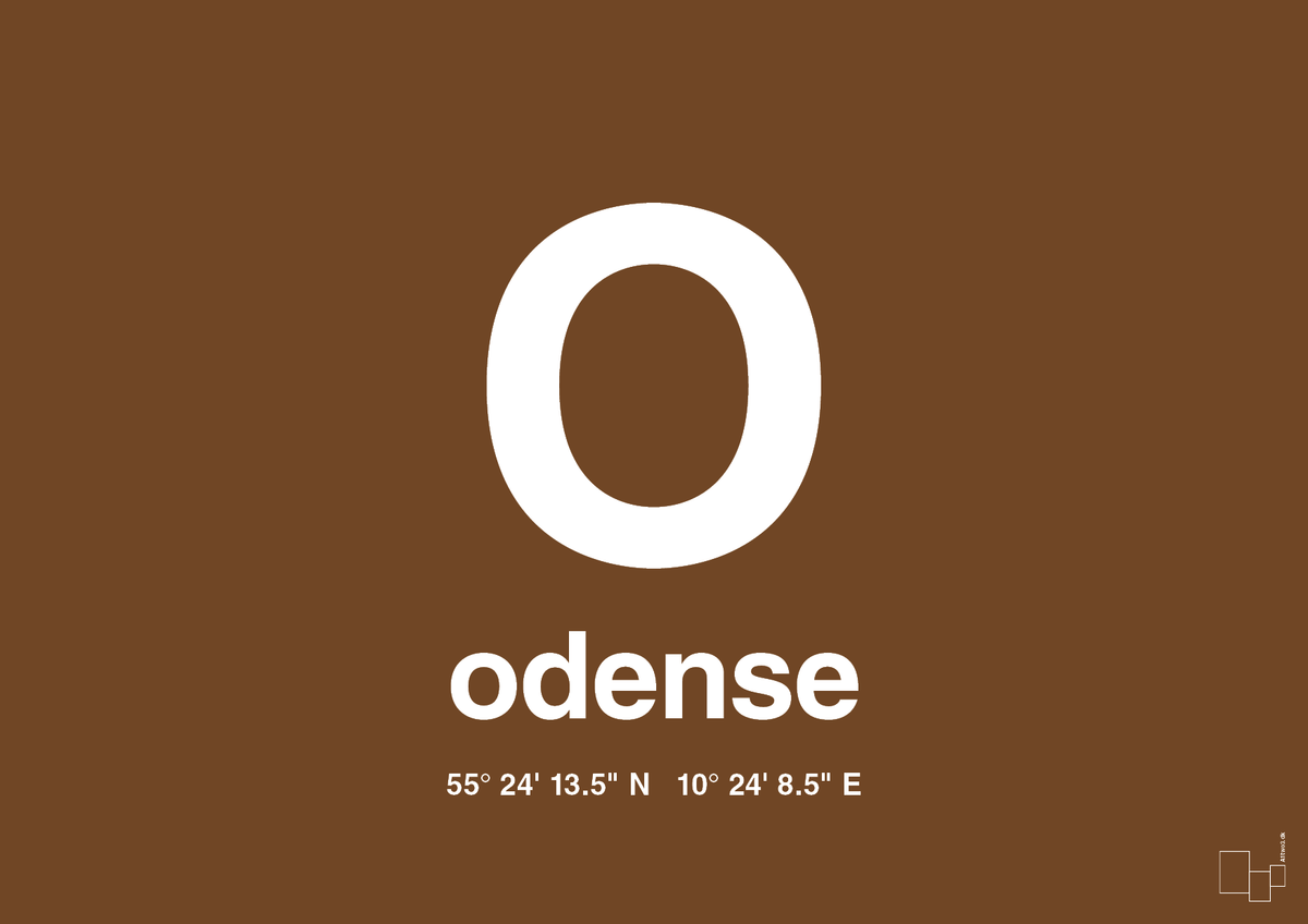plakat: byplakat odense med koordinater - dark brown-Byer-A1two3