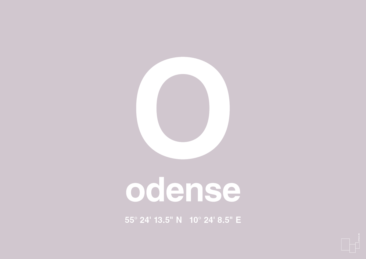 plakat: byplakat odense med koordinater - dusty lilac-Byer-A1two3