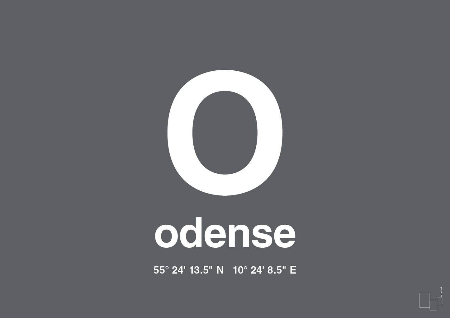 plakat: byplakat odense med koordinater - graphic charcoal-Byer-A1two3