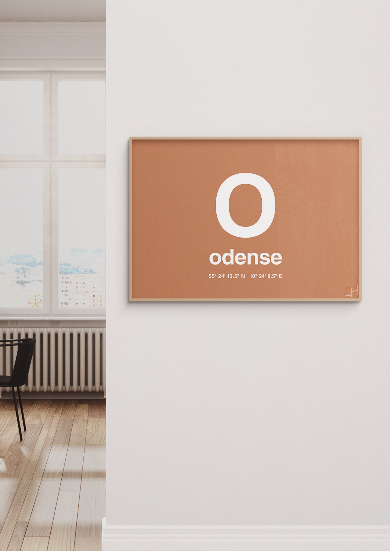 plakat: byplakat odense med koordinater - graphic charcoal-Byer-A1two3